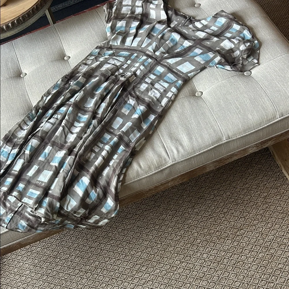 Banana Republic 100% Silk Plaid Veenk Midi Dress Size 6 - Picture 2 of 8